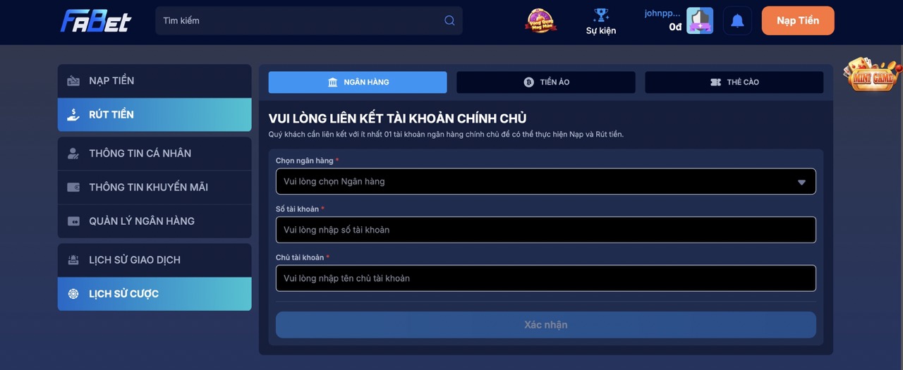 Các bước rút tiền nhanh chóng 5 phút đơn giản fabet