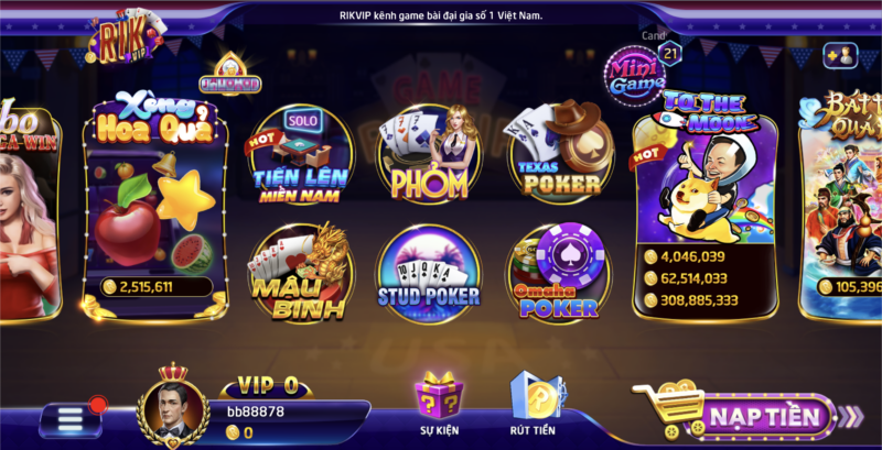 Kho game bài đổi thưởng đa dạng, hấp dẫn tại Rikvip